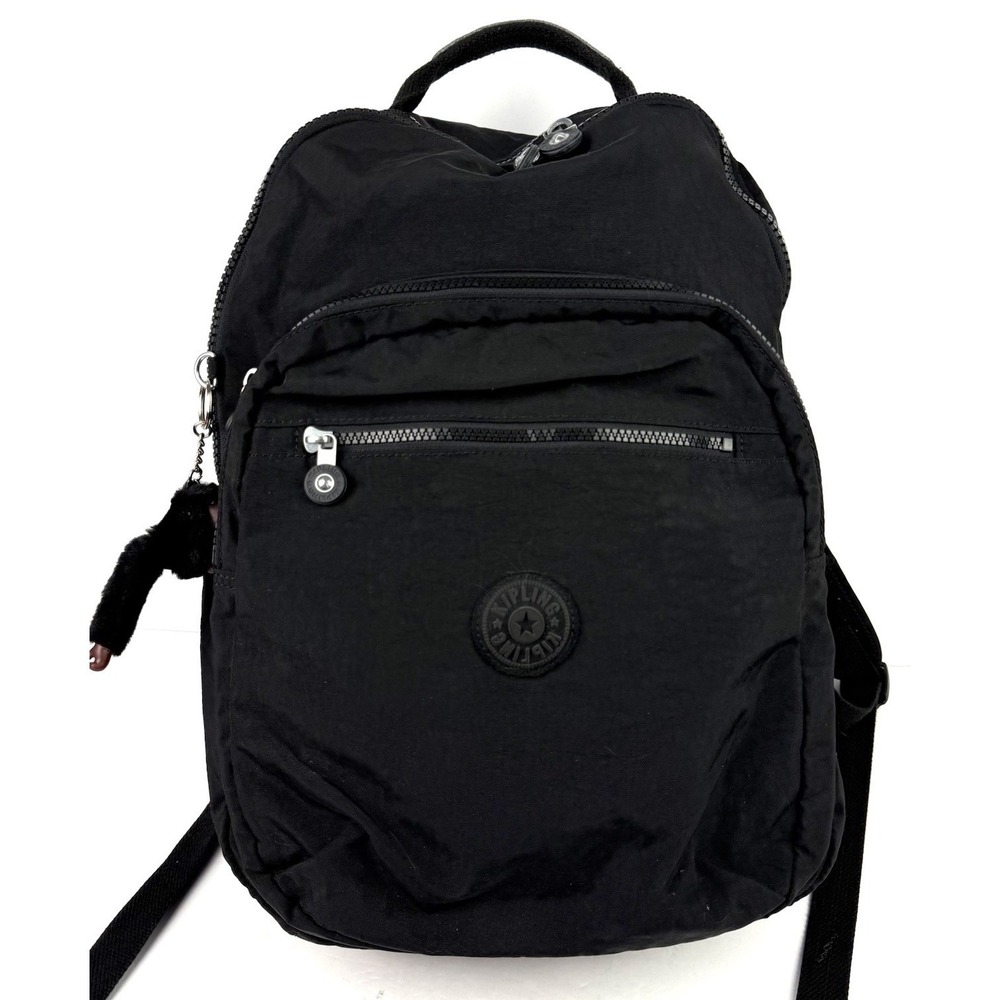 Kipling Seoul Backpack Black Nylon Padded Section Large Rucksack Book Bag Monkey